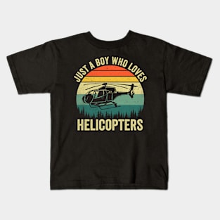 Just A Boy Who Loves Helicopters Funny Vintage Kids T-Shirt